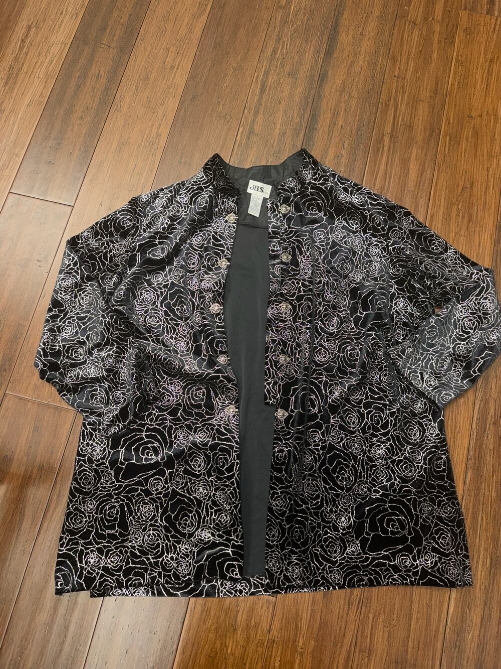vintage J.B.S. Ltd. black silver glitter open-front jacket 3X
